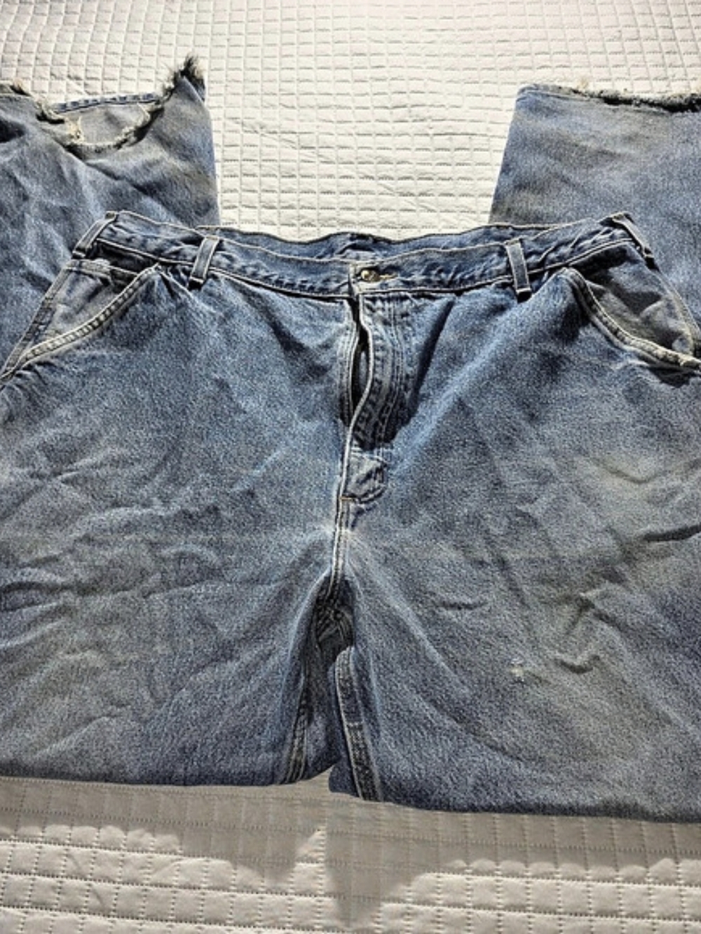 Carhartt Loose Fit Washed Denim Work Dungaree Cargo Pants Blue Waist 42 x 34